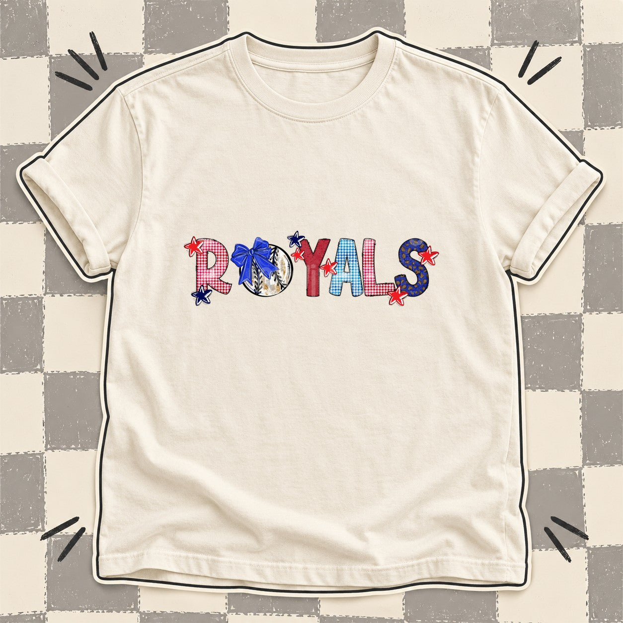 Mixed Doodle Baseball Mascots – Red and Royal Royals design
