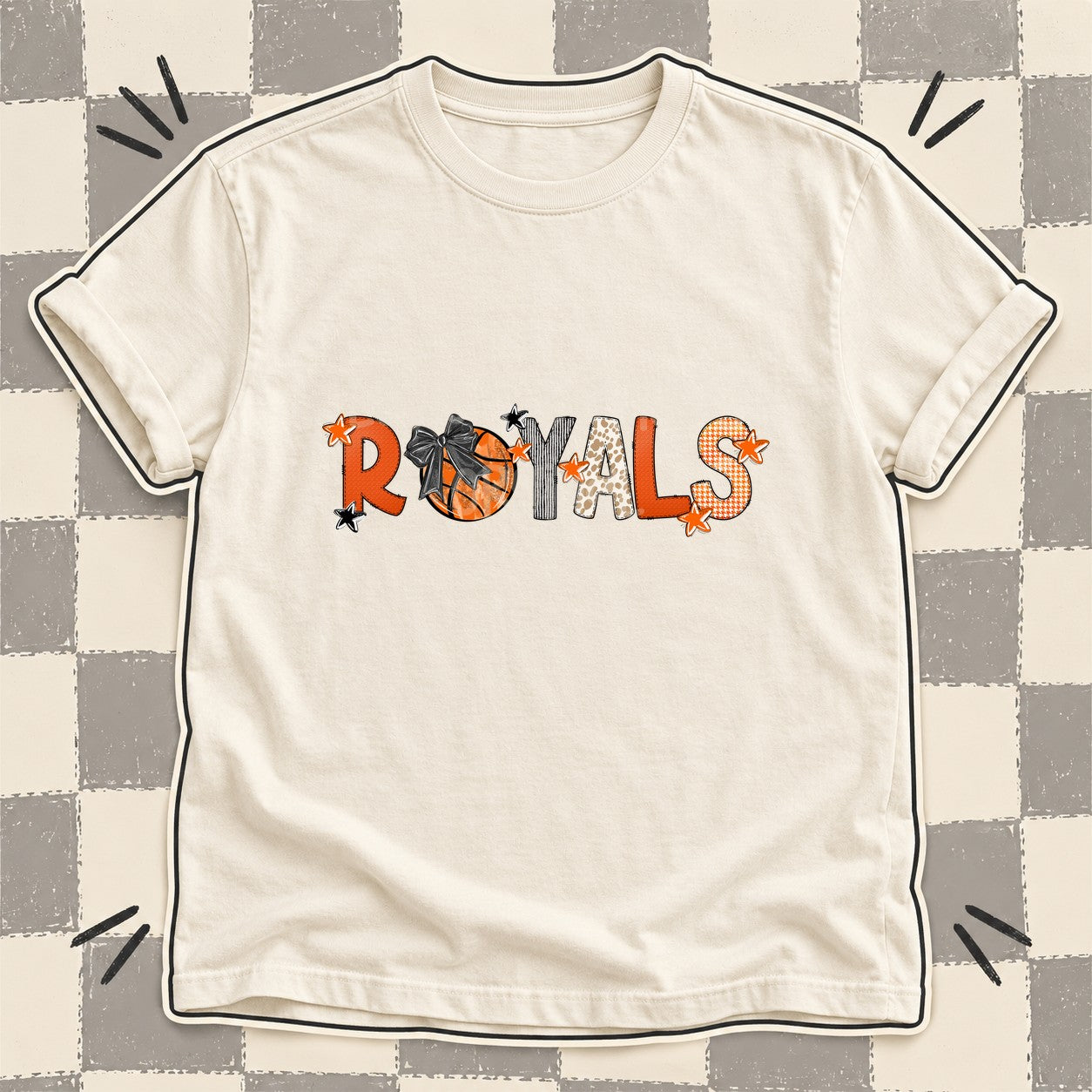 Mixed Doodle Basketball Mascots – Hoops Houndstooth Royals design