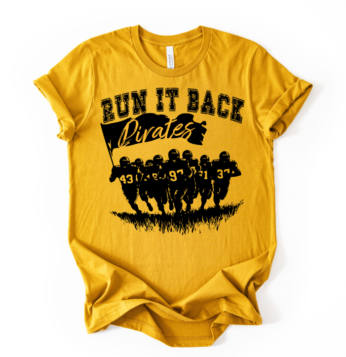 Run It Back Black with Pirates in Yellow Gold DTF transfer design – image 1