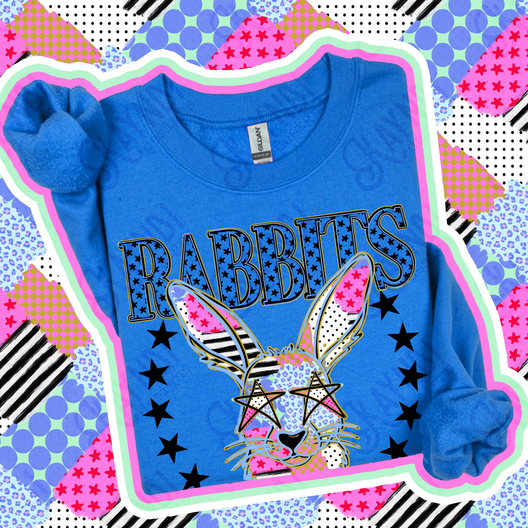 Patchwork Varsity Stars Mascots Rabbits design