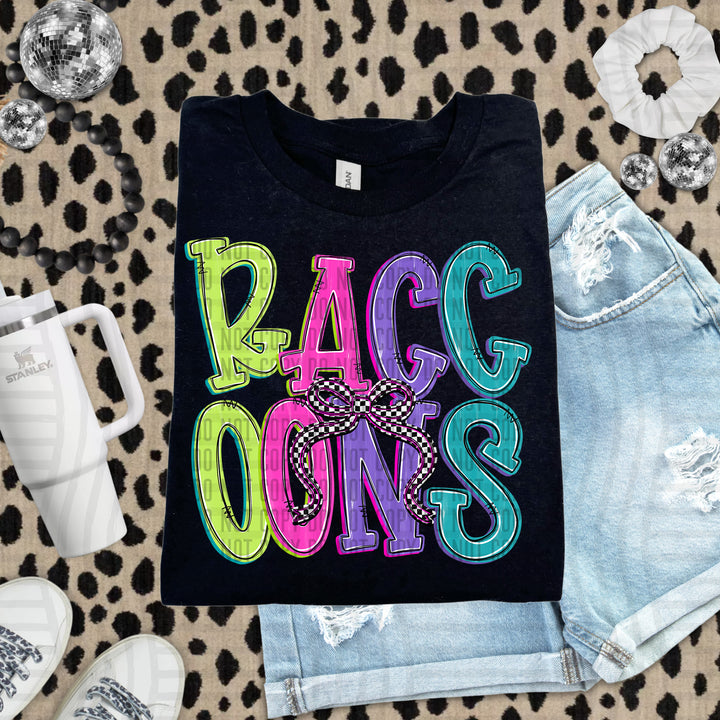 Raccoons Checker Neons Stacked mascot DTF transfer