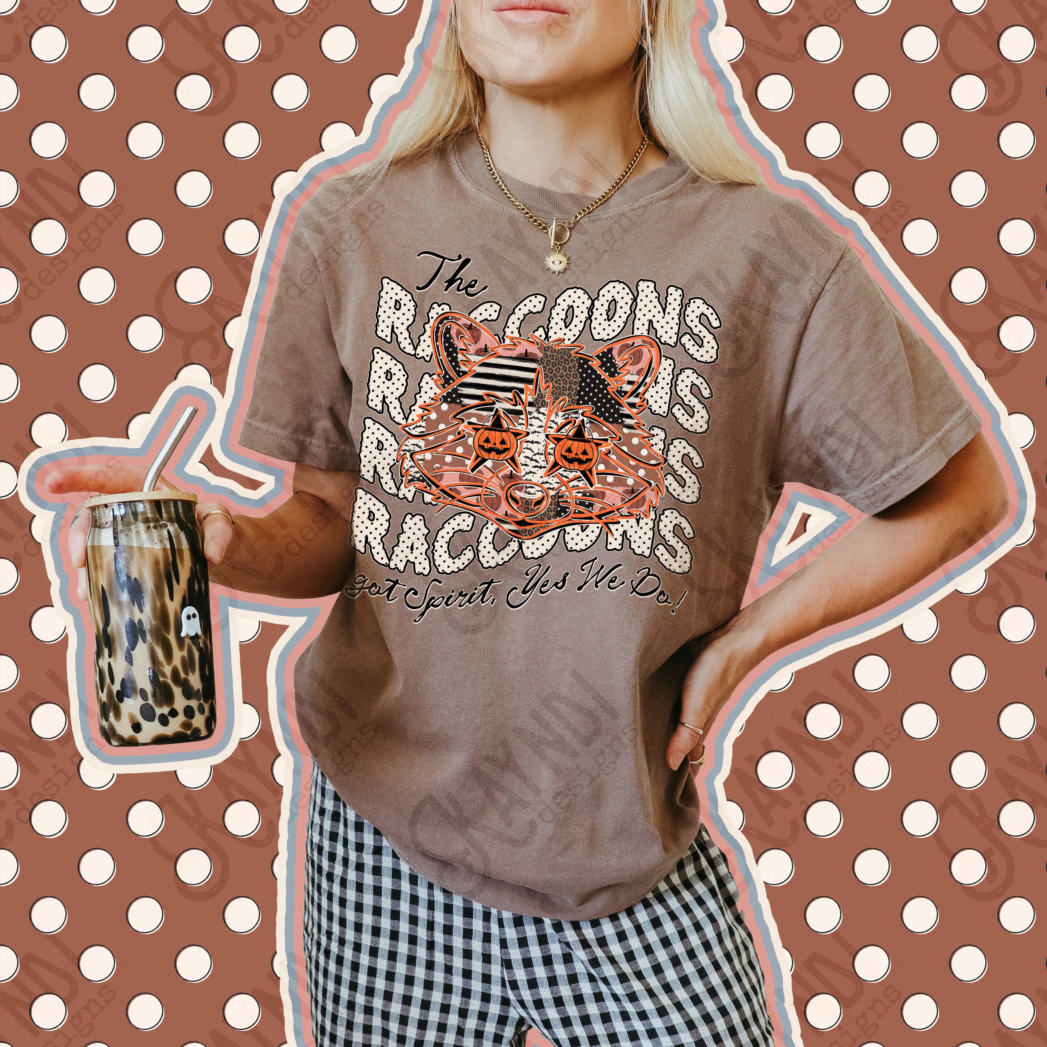 Patchwork Pumpkin Spirit Mascots Raccoons design