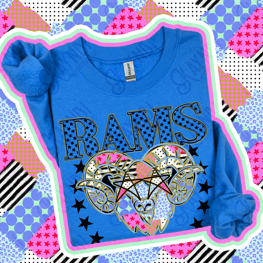 Rams 2 Patchwork Varsity Stars mascot DTF transfer