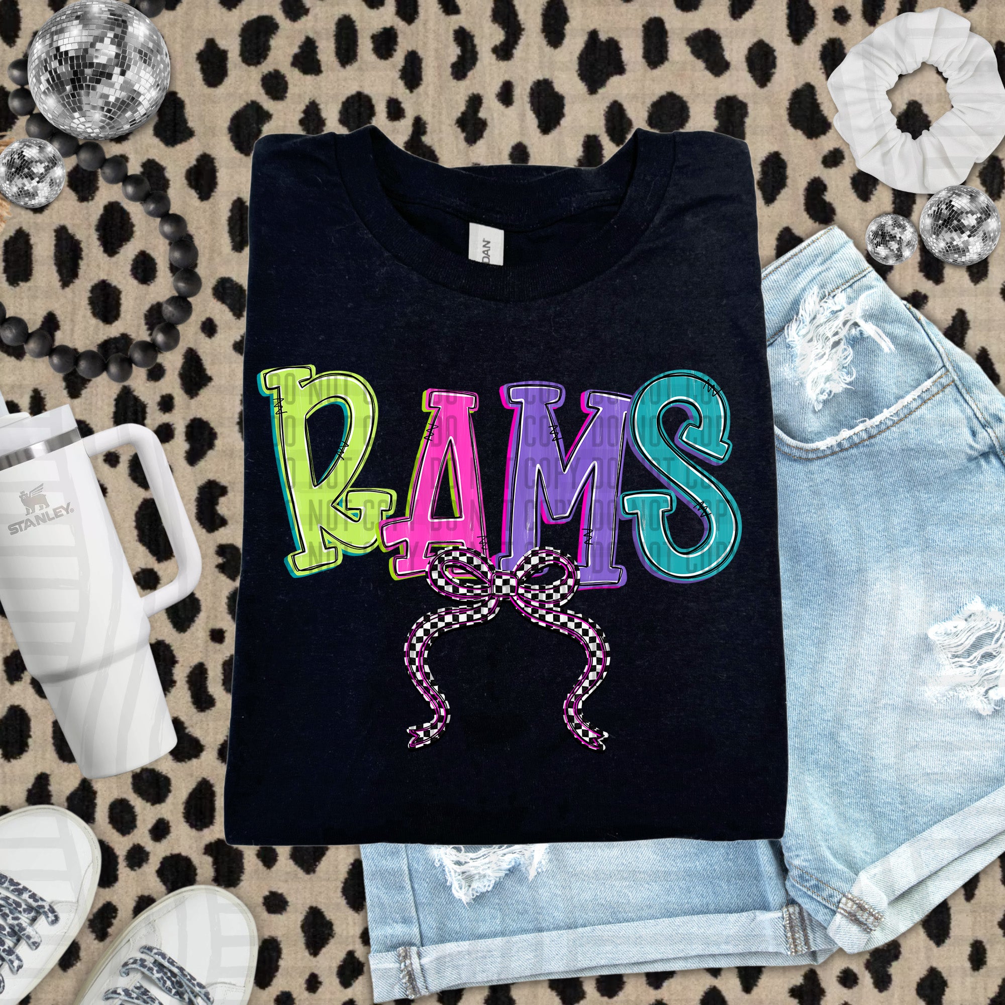 Checker Neons Stacked Mascots Rams design