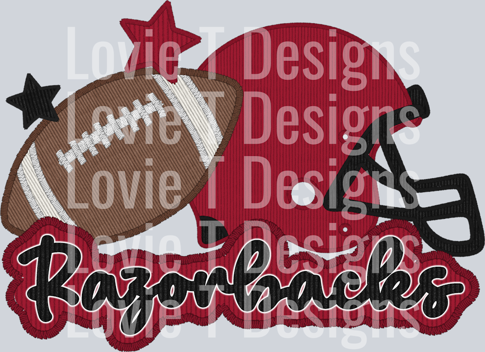 Razorbacks Helmet and Football Faux Applique