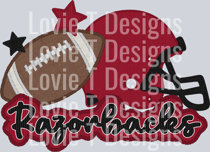 Razorbacks Helmet and Football Faux Applique