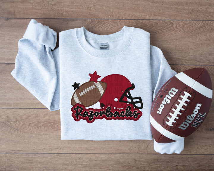 RAZORBACKS HELMET AND FOOTBALL FAUX APPLIQUE