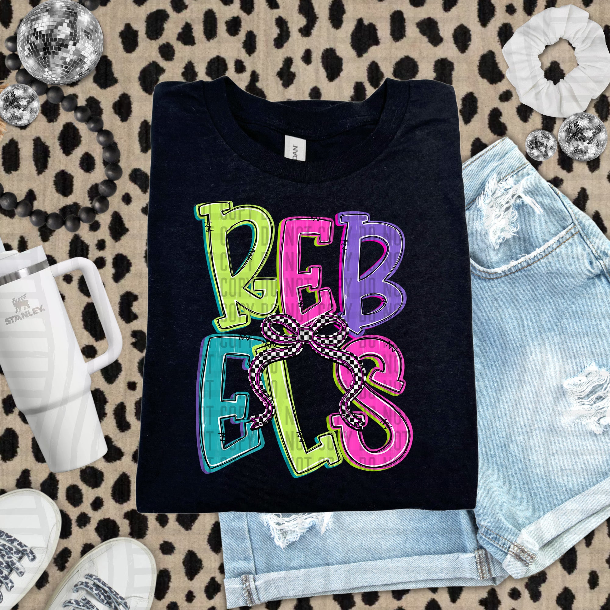 Checker Neons Stacked Mascots Rebels design