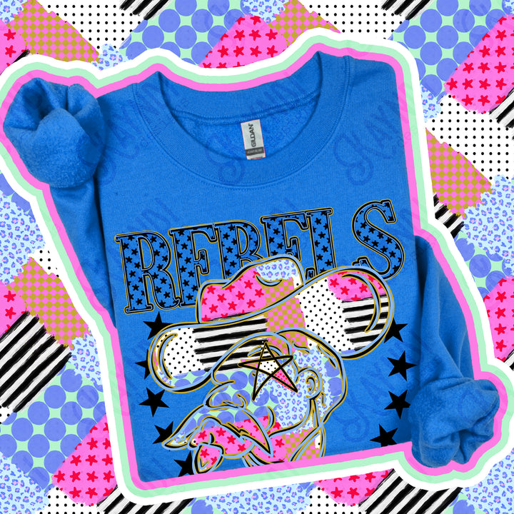Rebels Patchwork Varsity Stars mascot DTF transfer