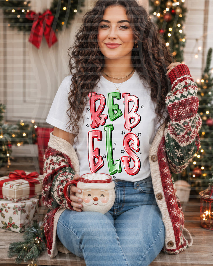 Rebels Red and Green Christmas Seersucker Mascots DTF transfer