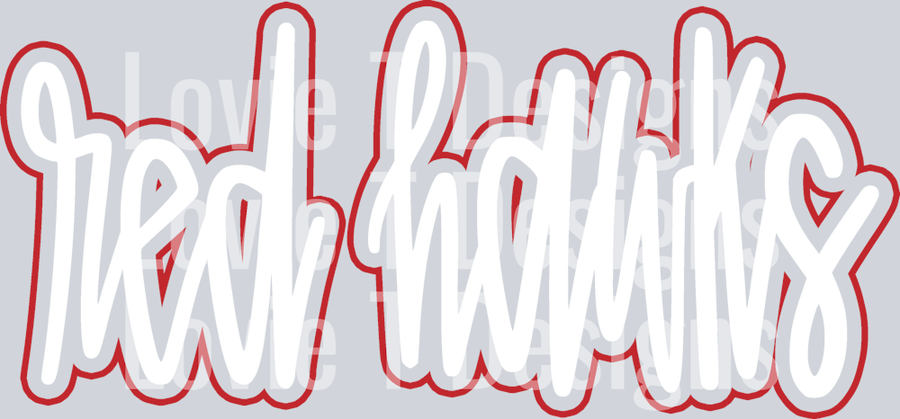 Red Hawks WHITE WITH RED OUTLINE