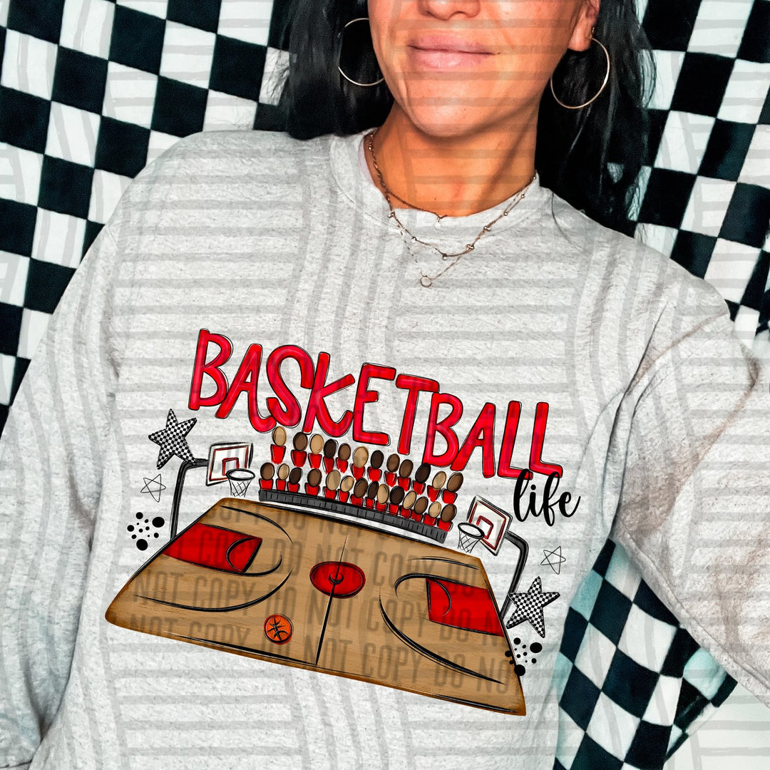 Red Basketball Life DTF transfer