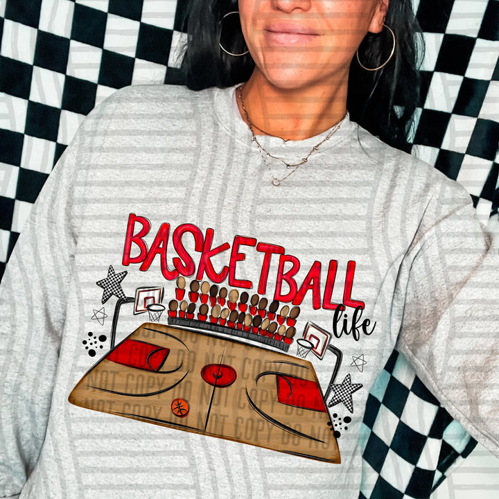 Red Basketball Life DTF transfer