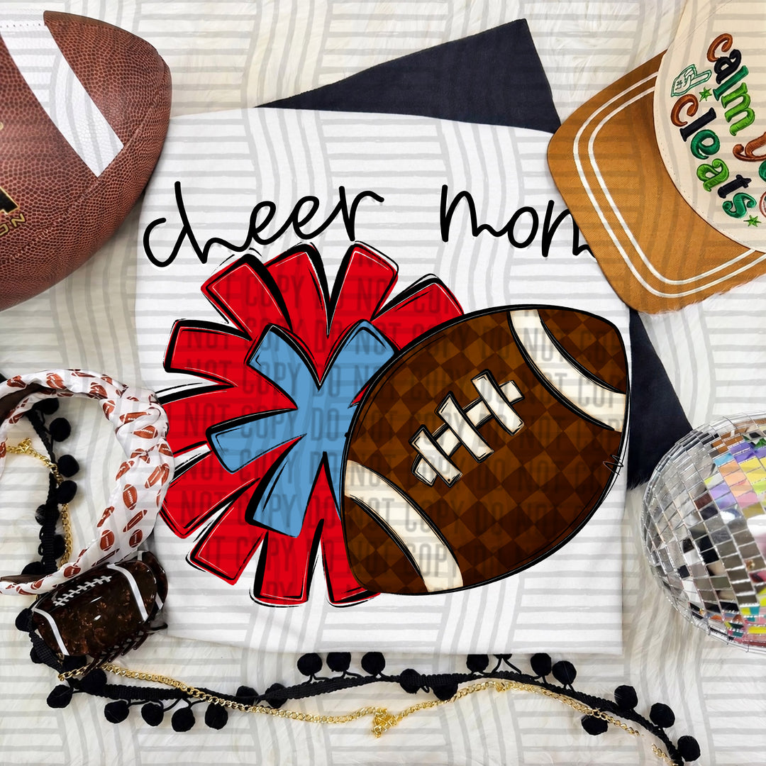 Cheer Mom DTF transfer in Red & Columbia Blue