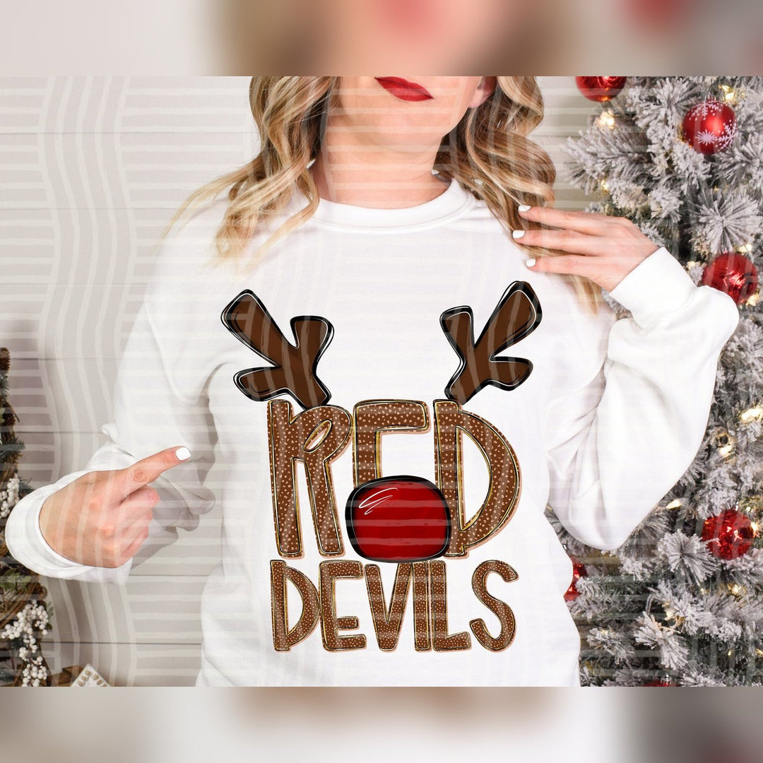 Red Devils Deer Antler Mascots DTF transfer
