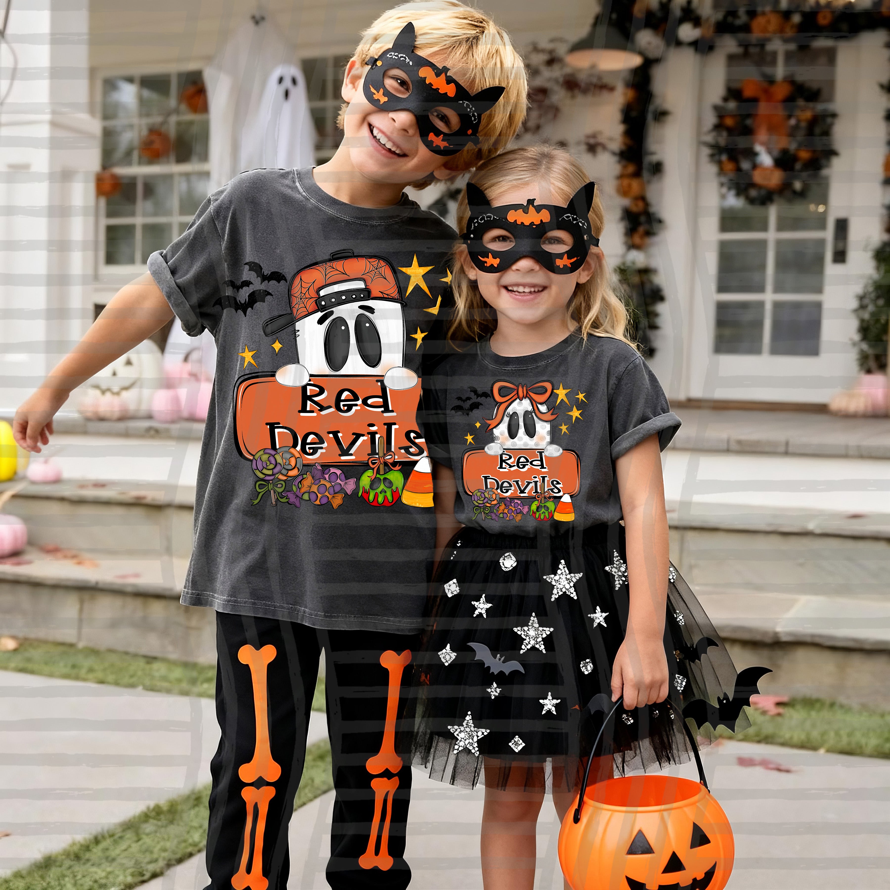 Halloween Frames Mascots Red Devils design