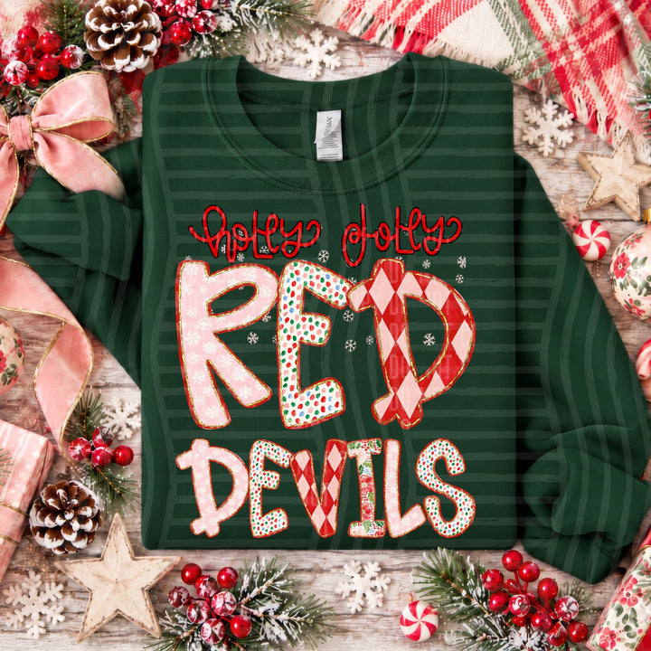 Red Devils Holly Jolly Confetti Mascots DTF transfer