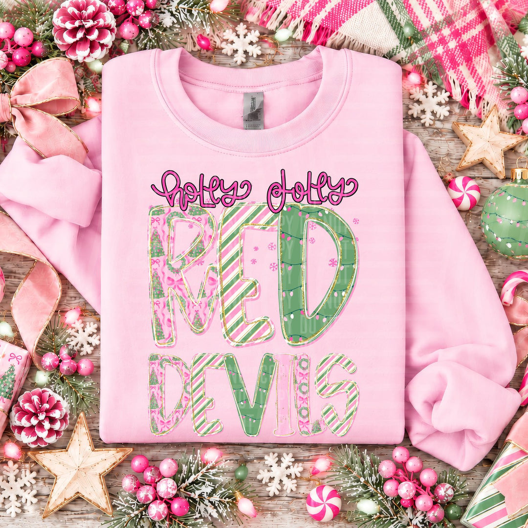 Red Devils Holly Jolly Mistletoe Magic Mascots DTF transfer