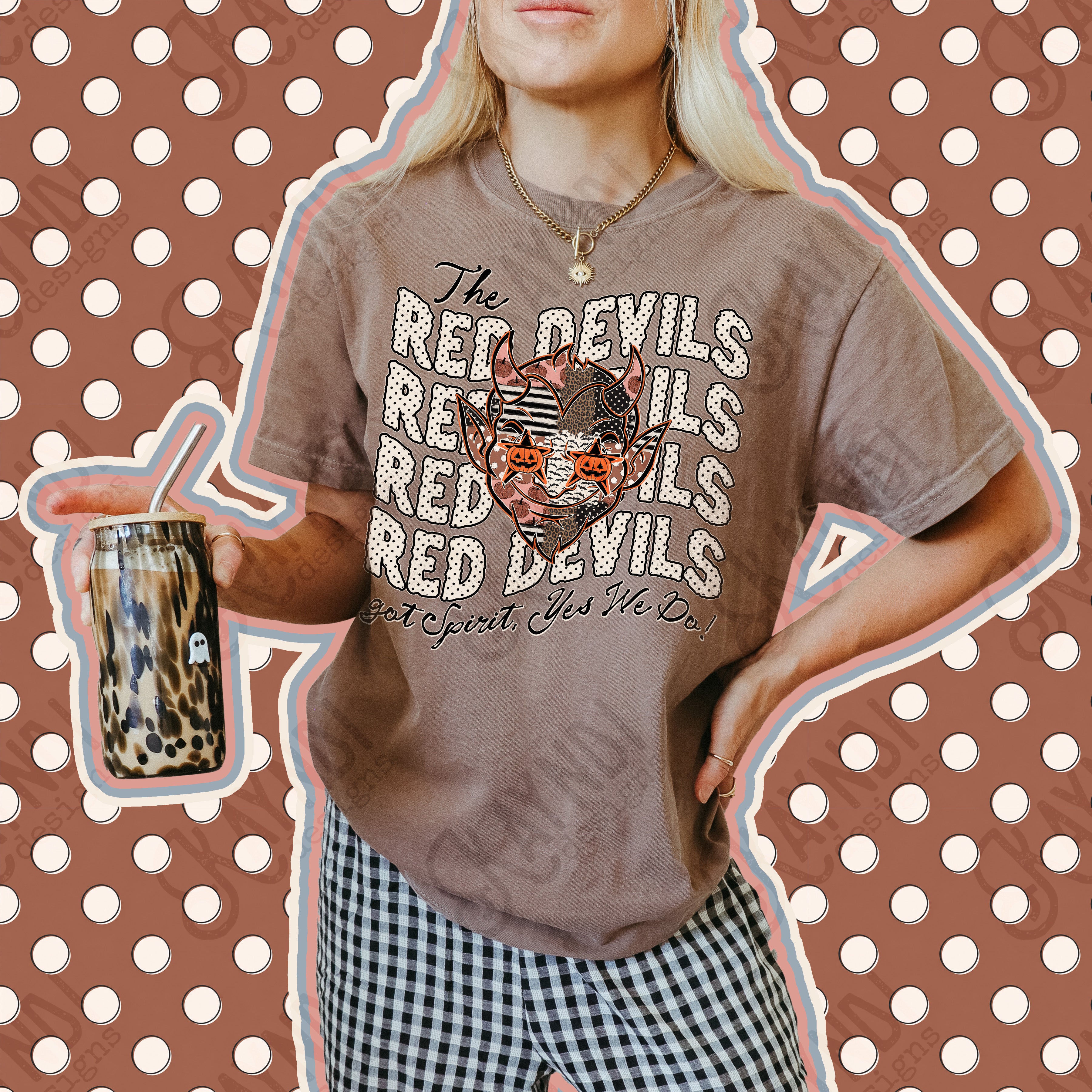 Patchwork Pumpkin Spirit Mascots Red Devils design