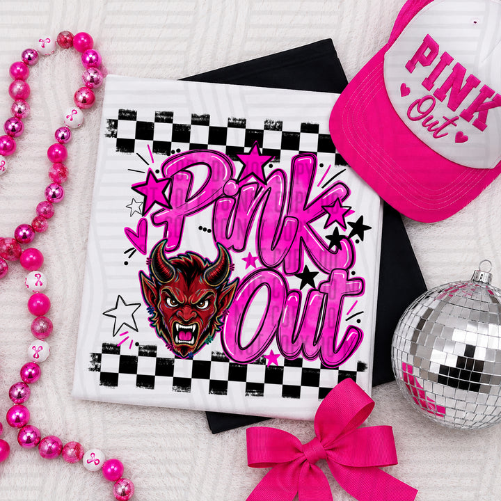 Red Devils Pink Out mascot DTF transfer