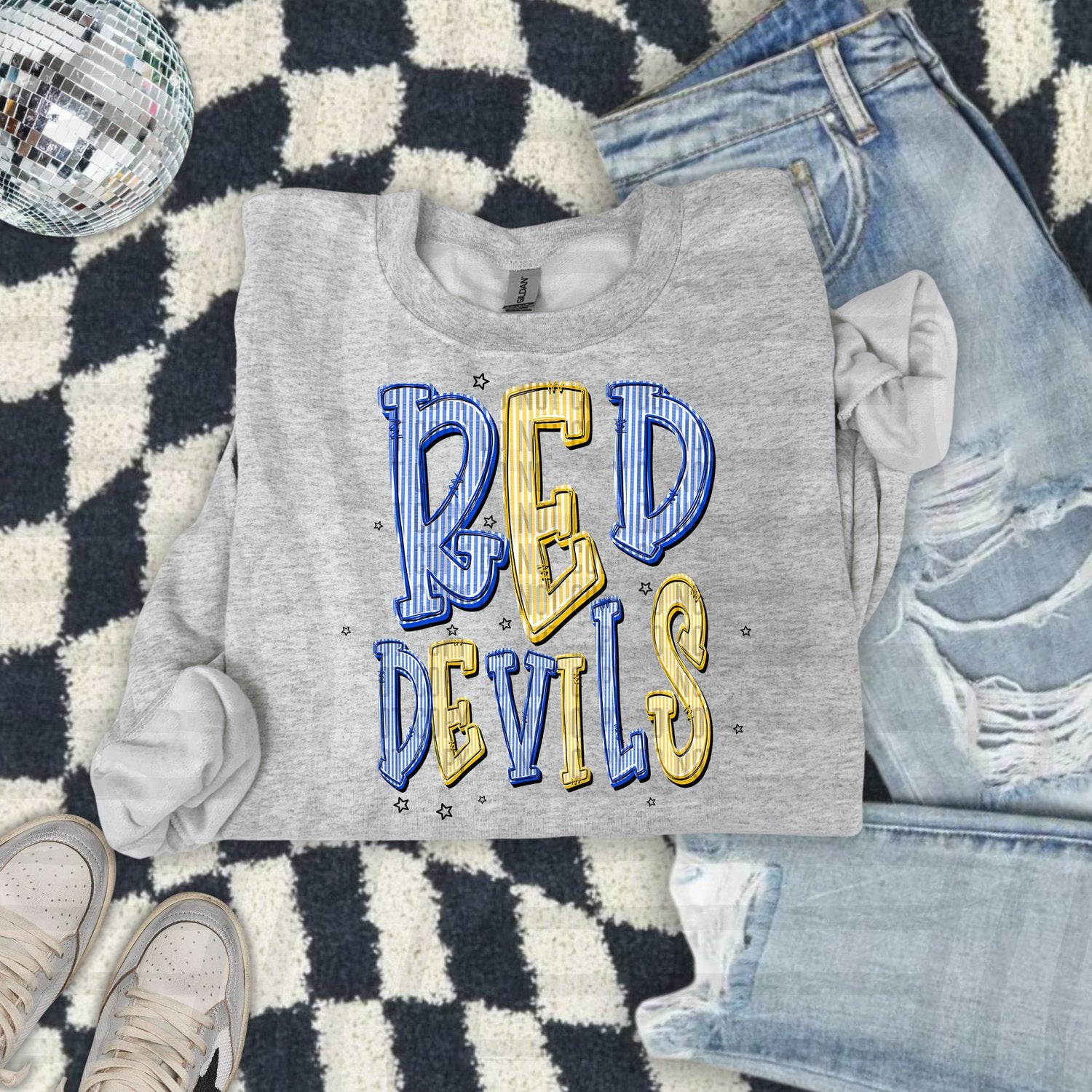 Seersucker Chic Two Color Mascots Red Devils design