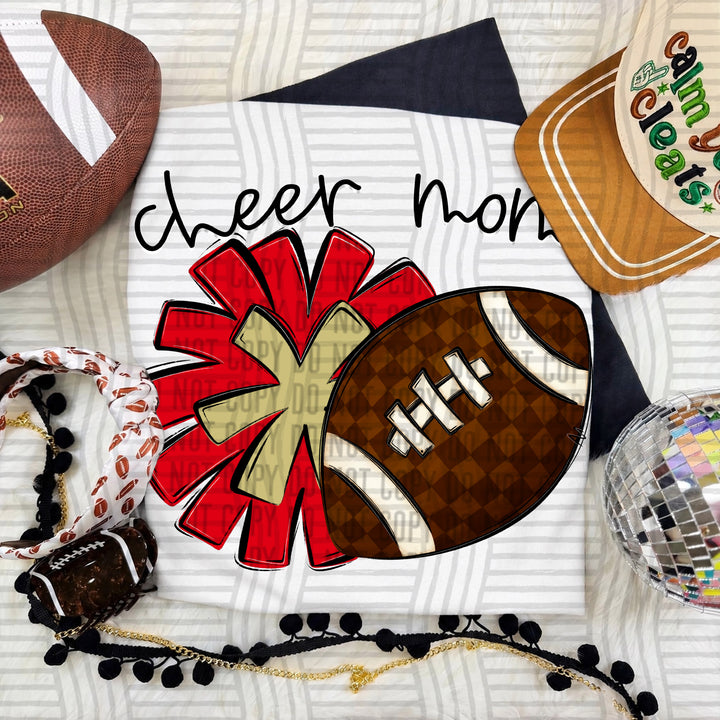 Cheer Mom DTF transfer in Red & Light Gold