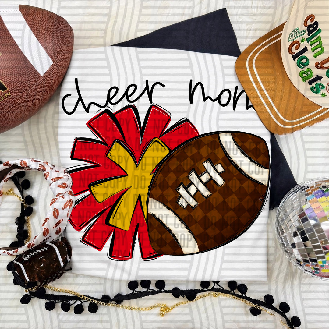 Cheer Mom DTF transfer in Red & Mustard