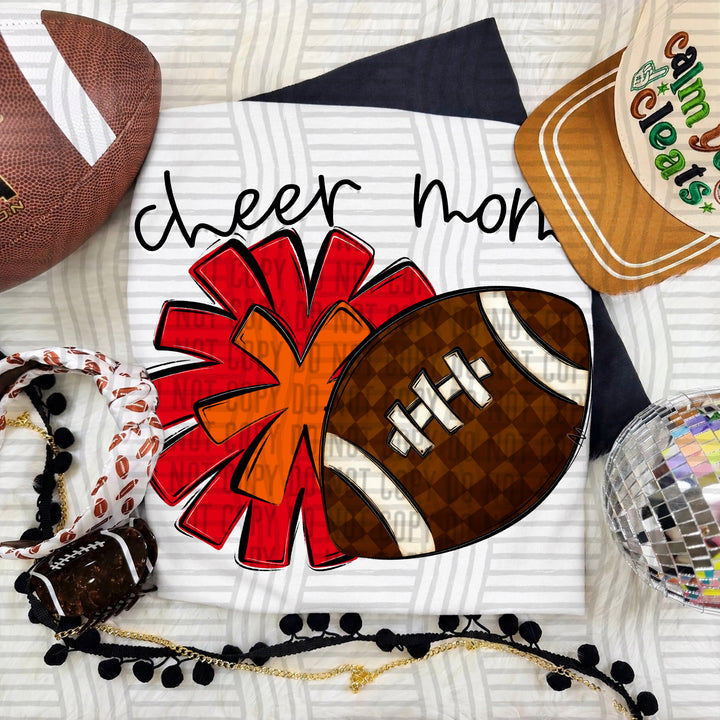 Cheer Mom DTF transfer in Red & Orange