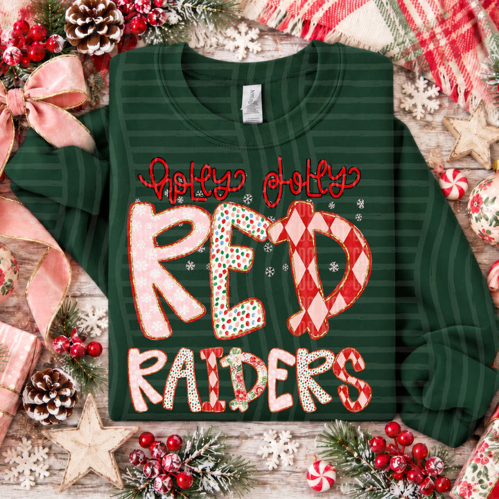 Red Raiders Holly Jolly Confetti Mascots DTF transfer