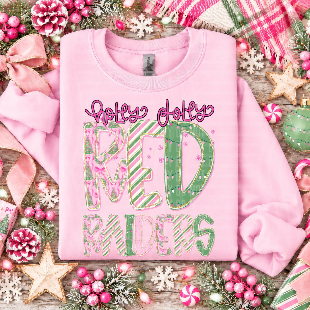 Red Raiders Holly Jolly Mistletoe Magic Mascots DTF transfer