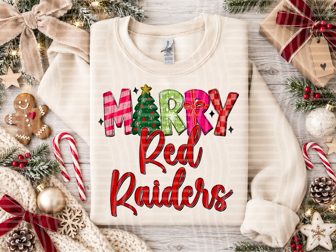 Red Raiders Merry mascot DTF transfer
