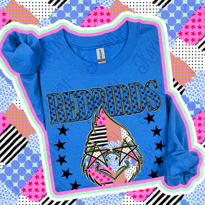 Redbirds Patchwork Varsity Stars mascot DTF transfer
