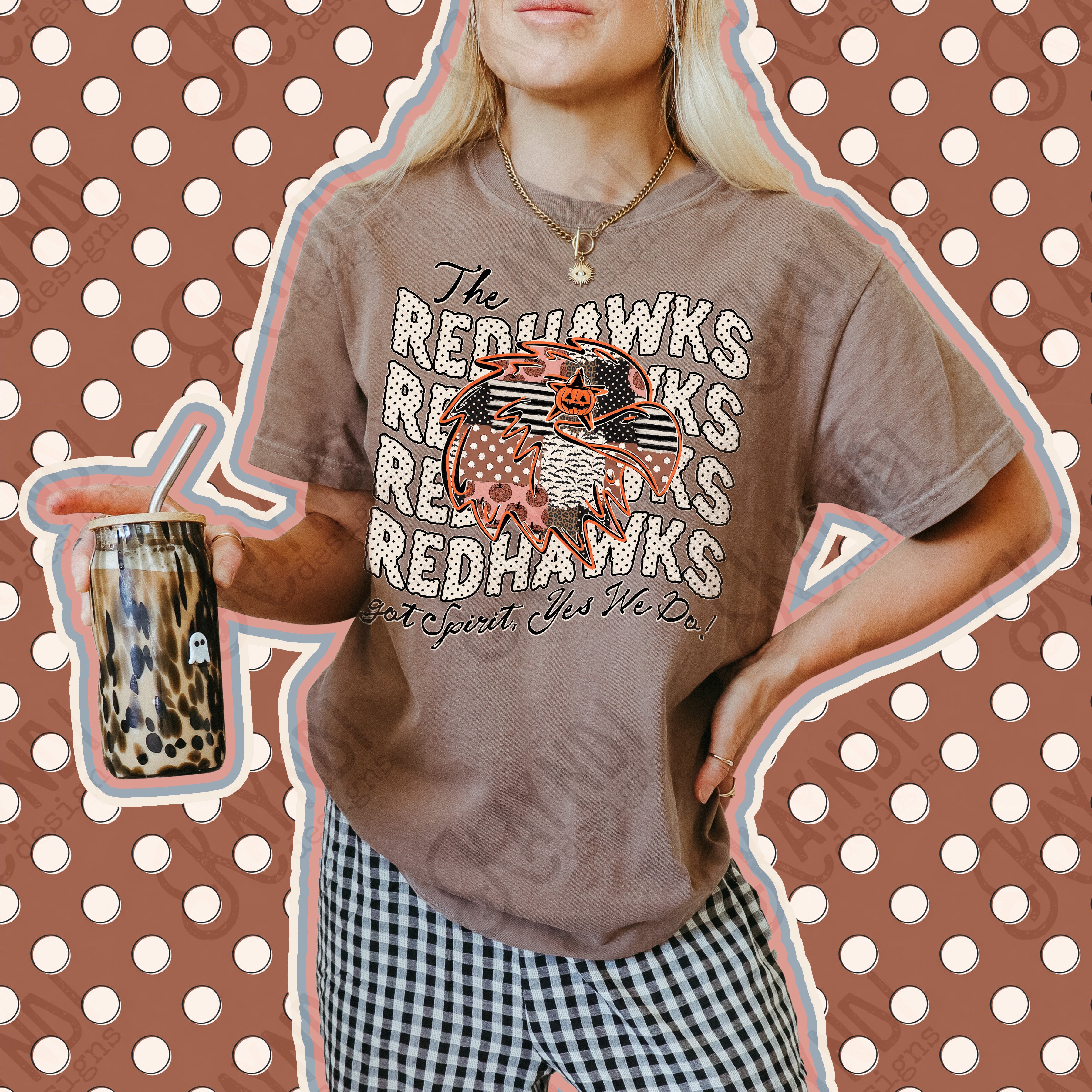 Patchwork Pumpkin Spirit Mascots Redhawks design