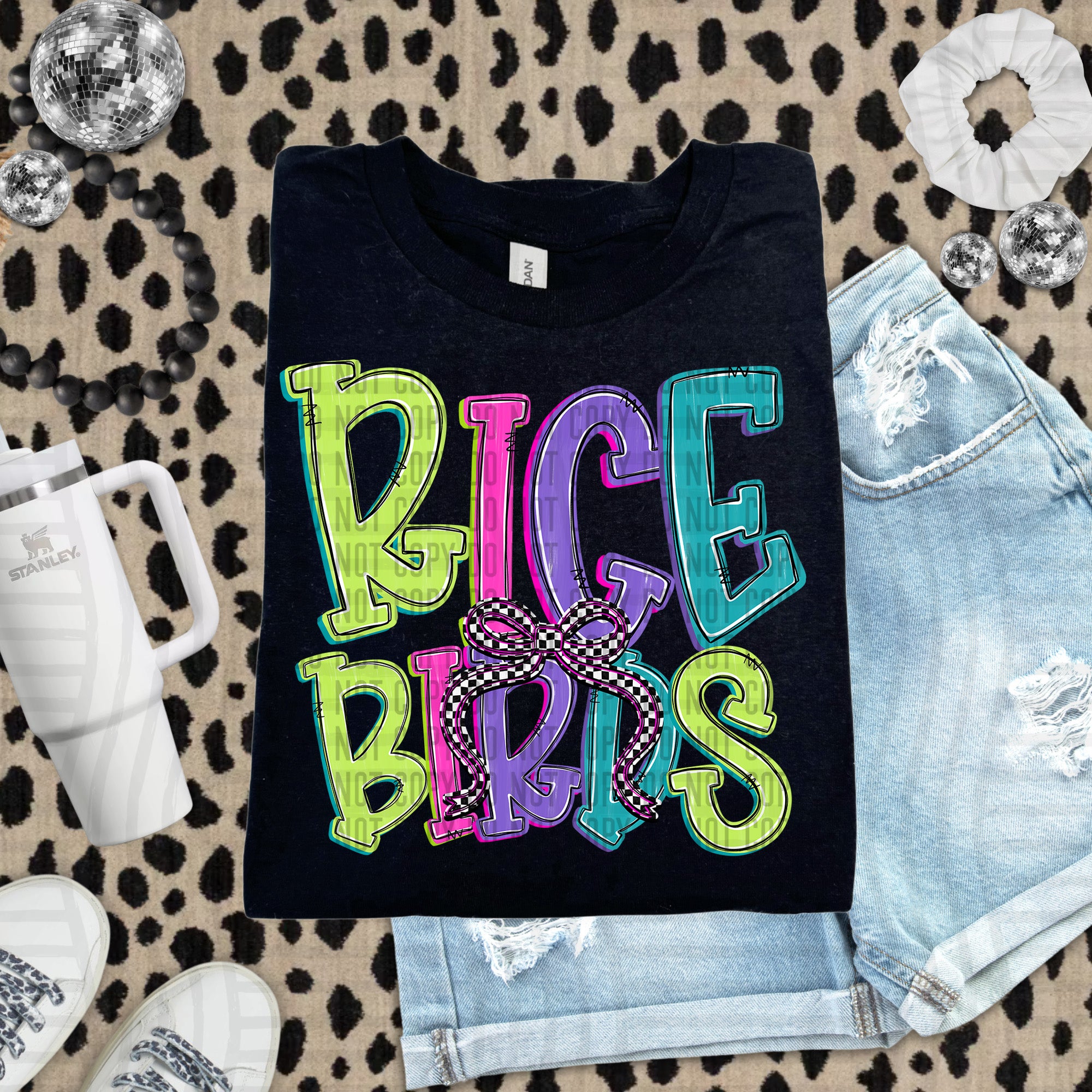 Checker Neons Stacked Mascots Ricebirds design