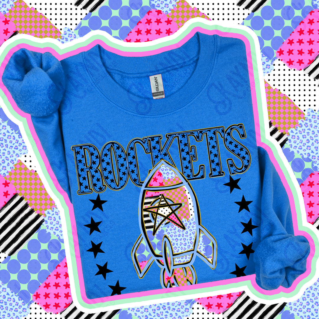 Rockets Patchwork Varsity Stars mascot DTF transfer