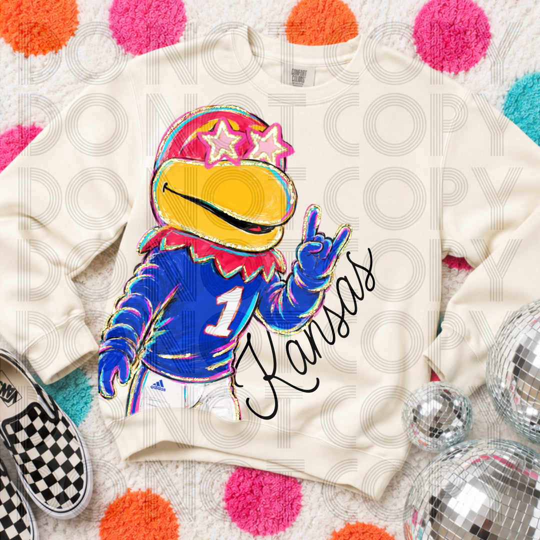 Kansas Jayhawks Rockin Delulu DTF transfer design mockup