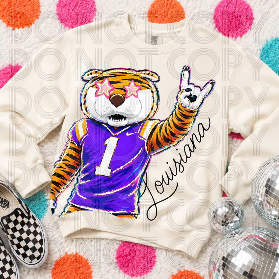 LSU Tigers Rockin Delulu DTF transfer design mockup