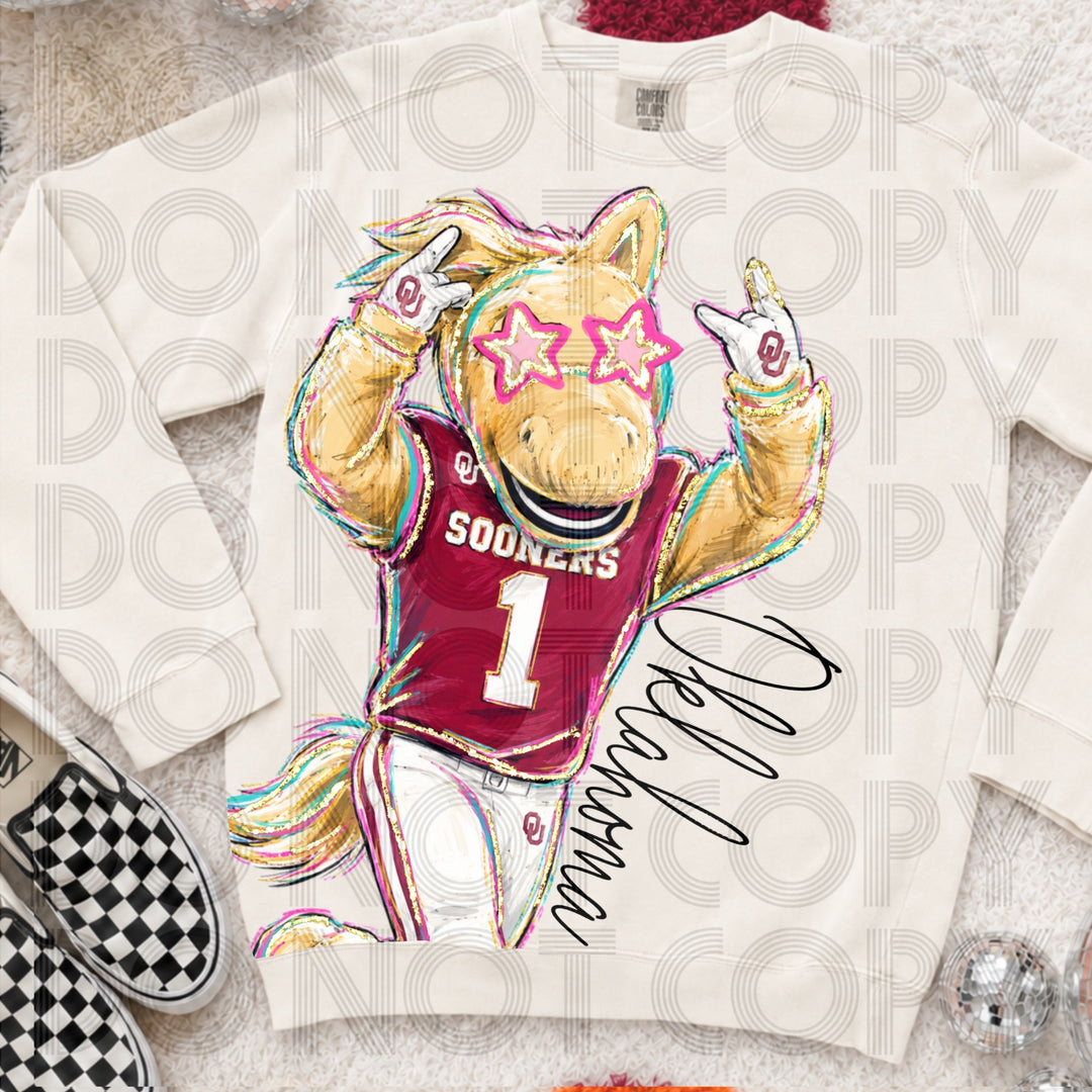 Oklahoma Sooners alternate Rockin Delulu DTF transfer design mockup
