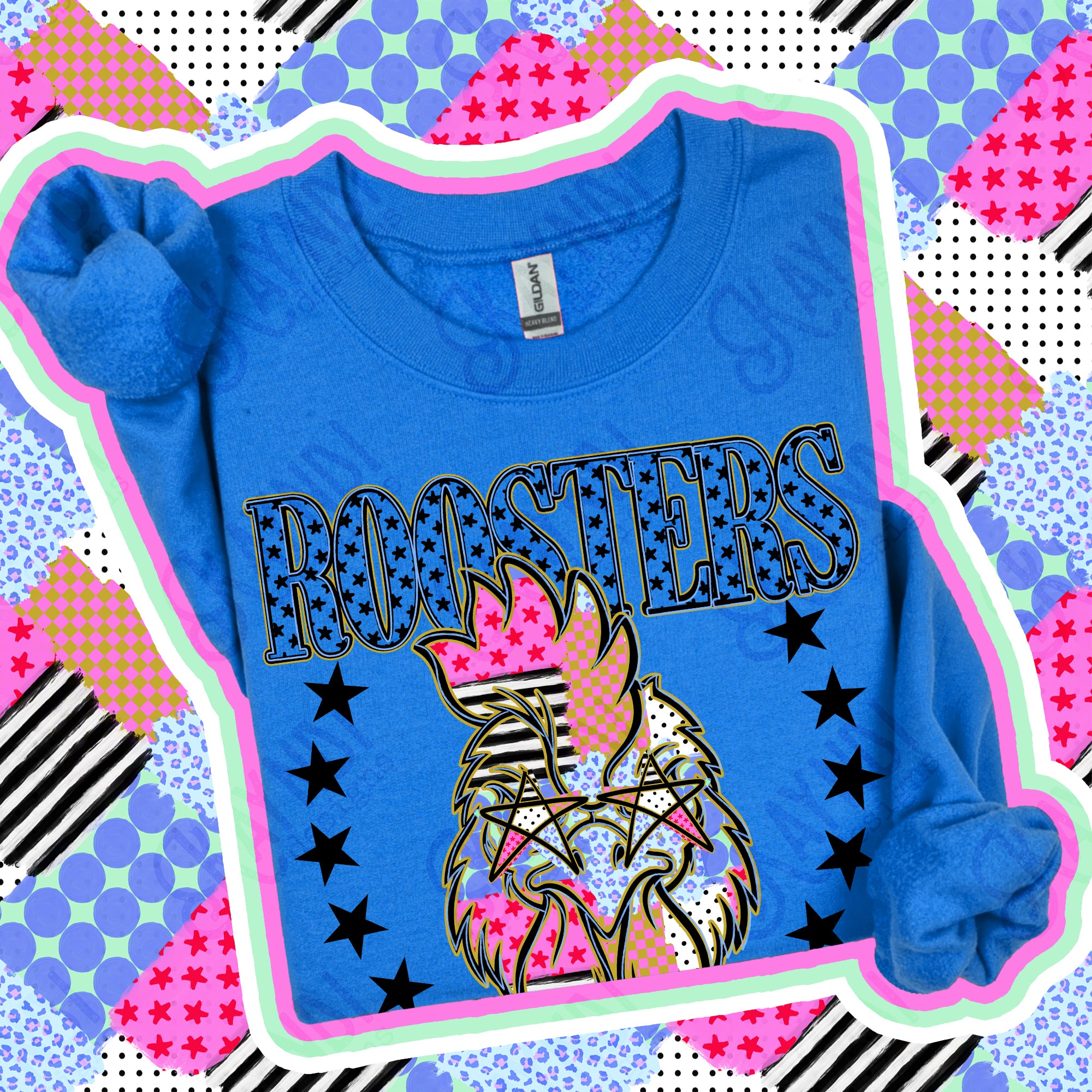 Patchwork Varsity Stars Mascots Roosters design