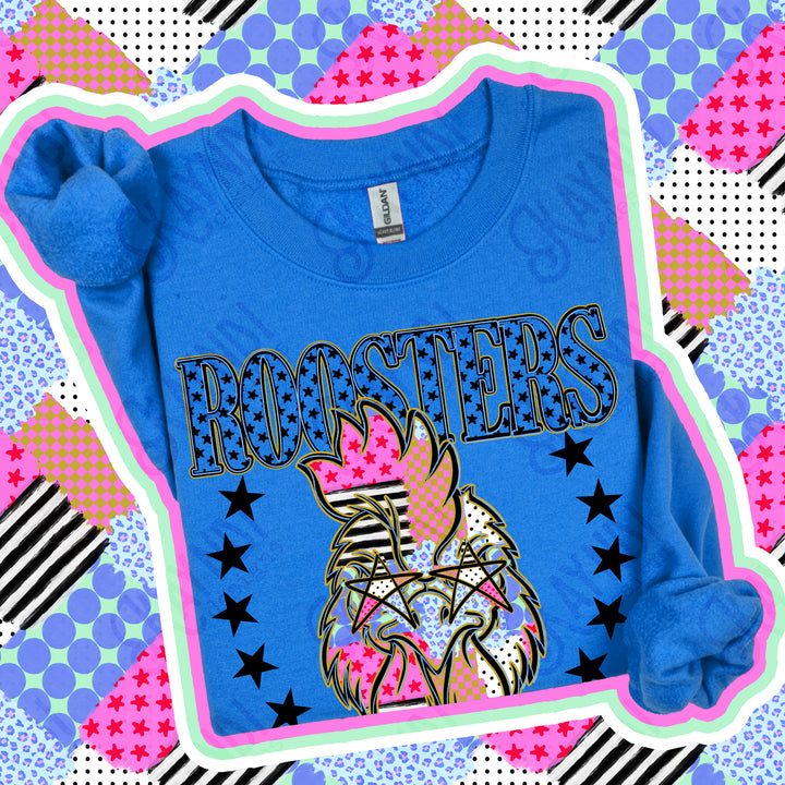 Roosters Patchwork Varsity Stars mascot DTF transfer