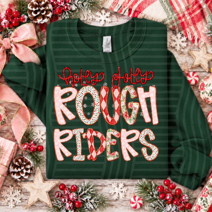 Rough Riders Holly Jolly Confetti Mascots DTF transfer