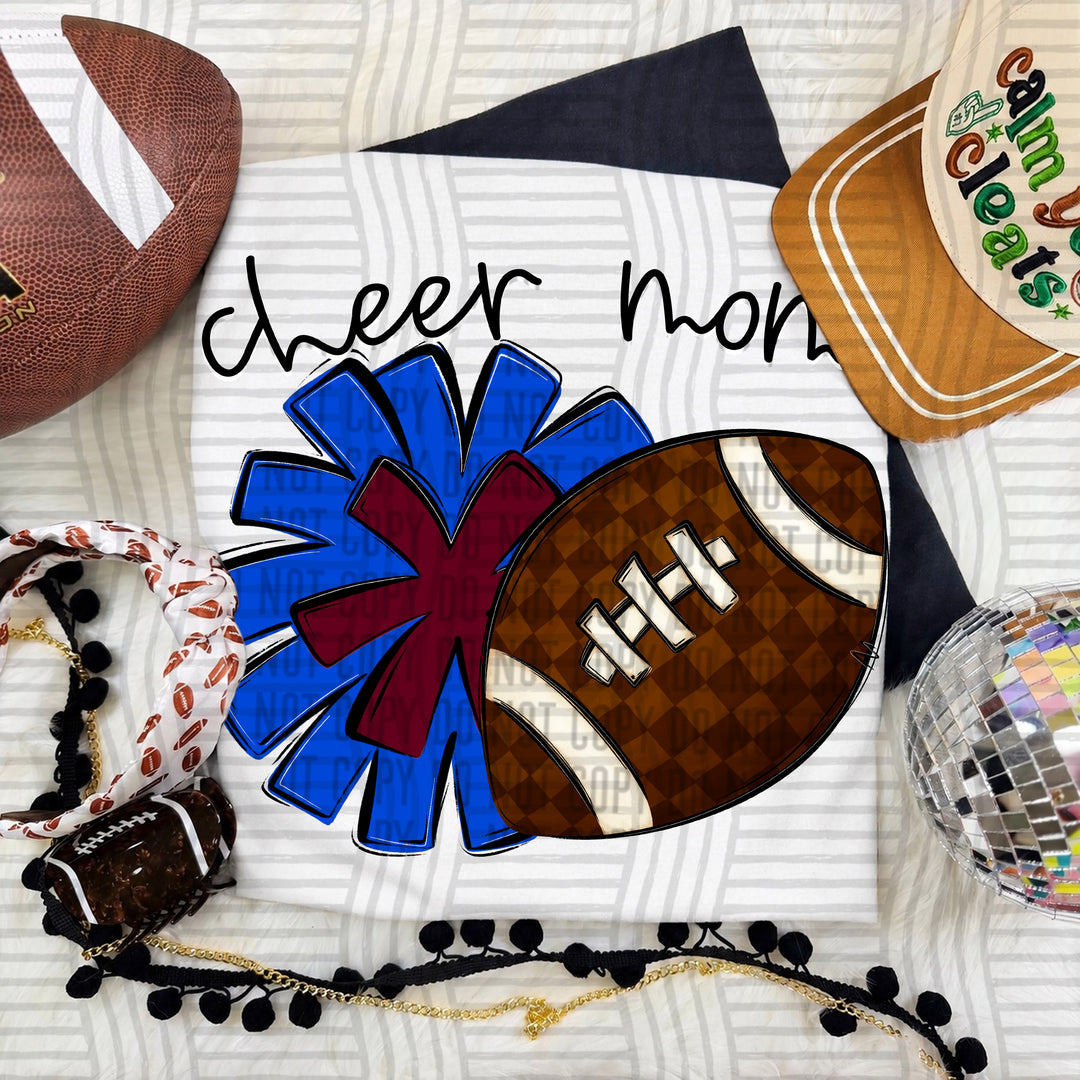 Cheer Mom DTF transfer in Royal & Maroon