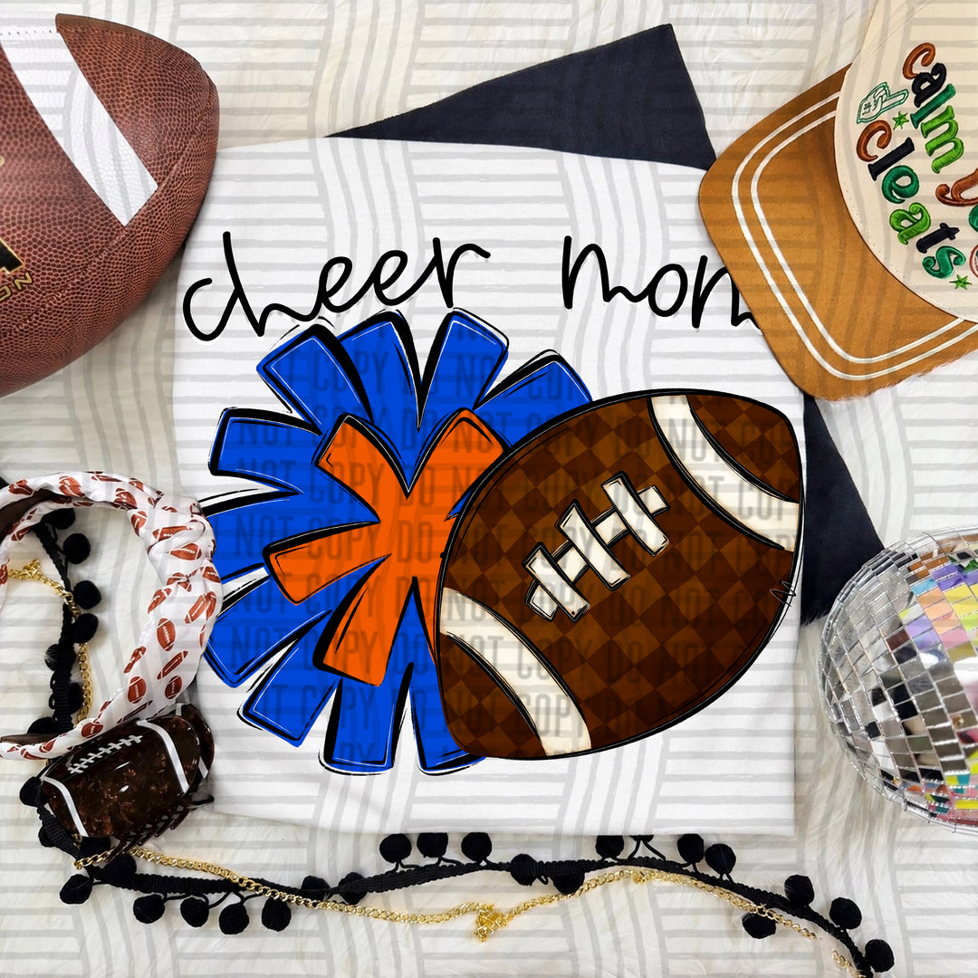 Cheer Mom DTF transfer in Royal & Orange