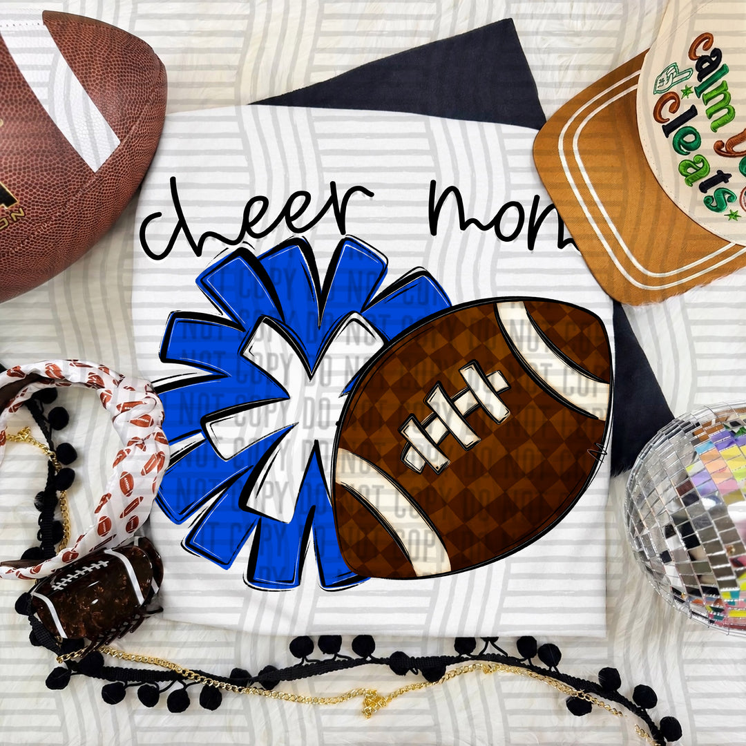 Cheer Mom DTF transfer in Royal & White