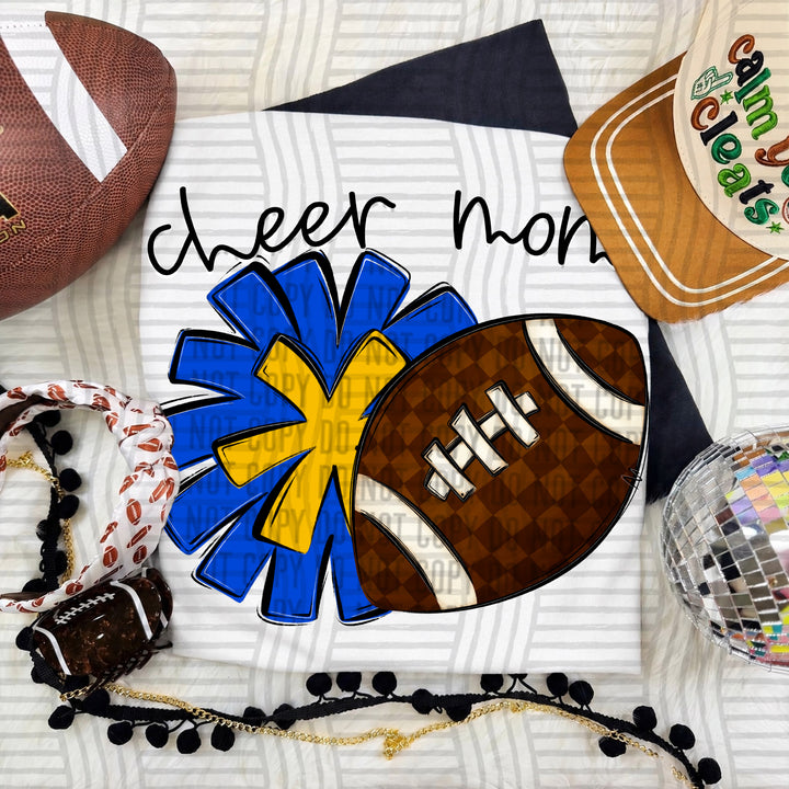 Cheer Mom DTF transfer in Royal & Yellow Gold