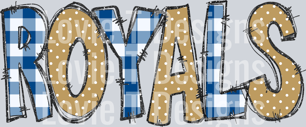 Royals Doodle Gingham Dots & Glitter Blue Gold