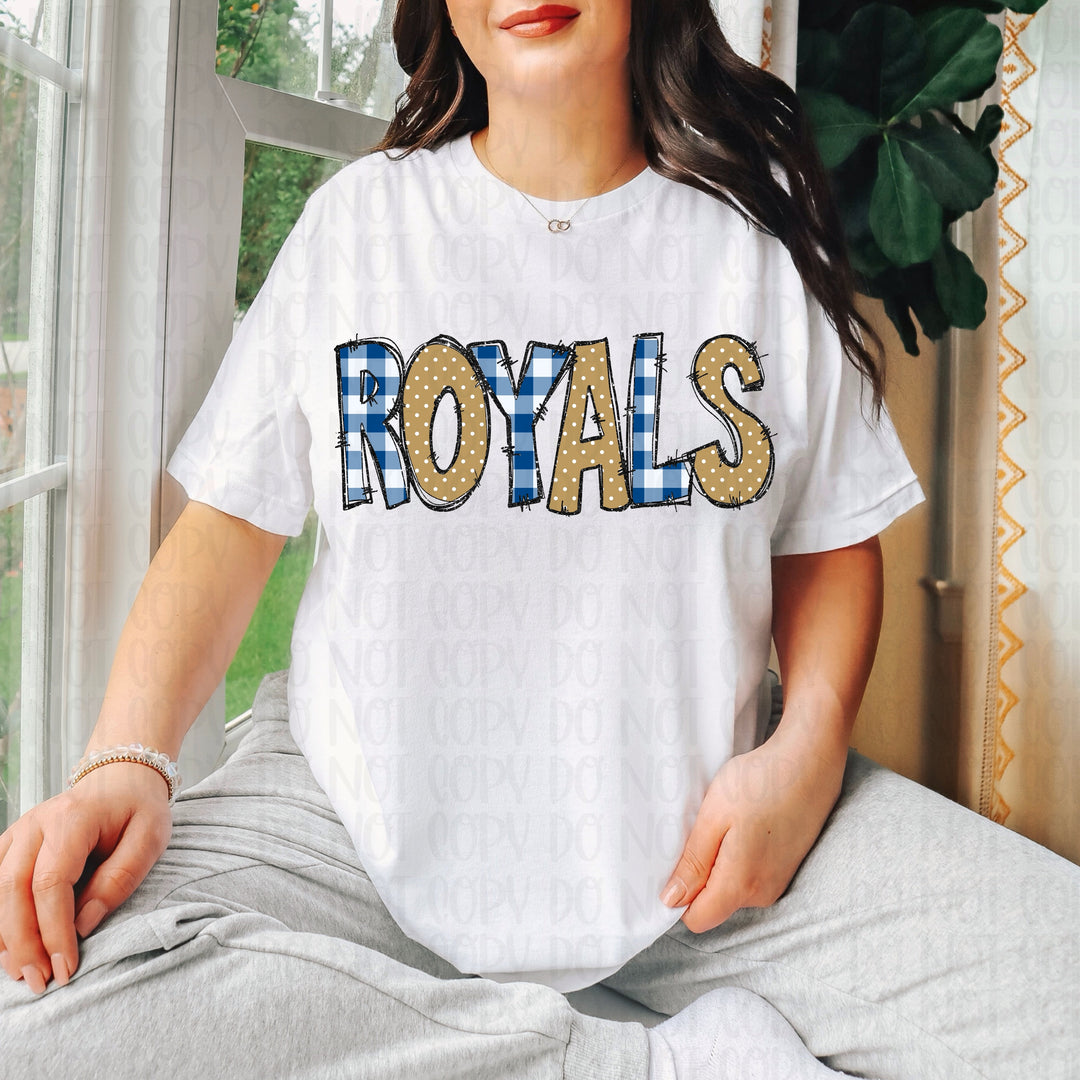 ROYALS DOODLE GINGHAM DOTS & GLITTER BLUE GOLD