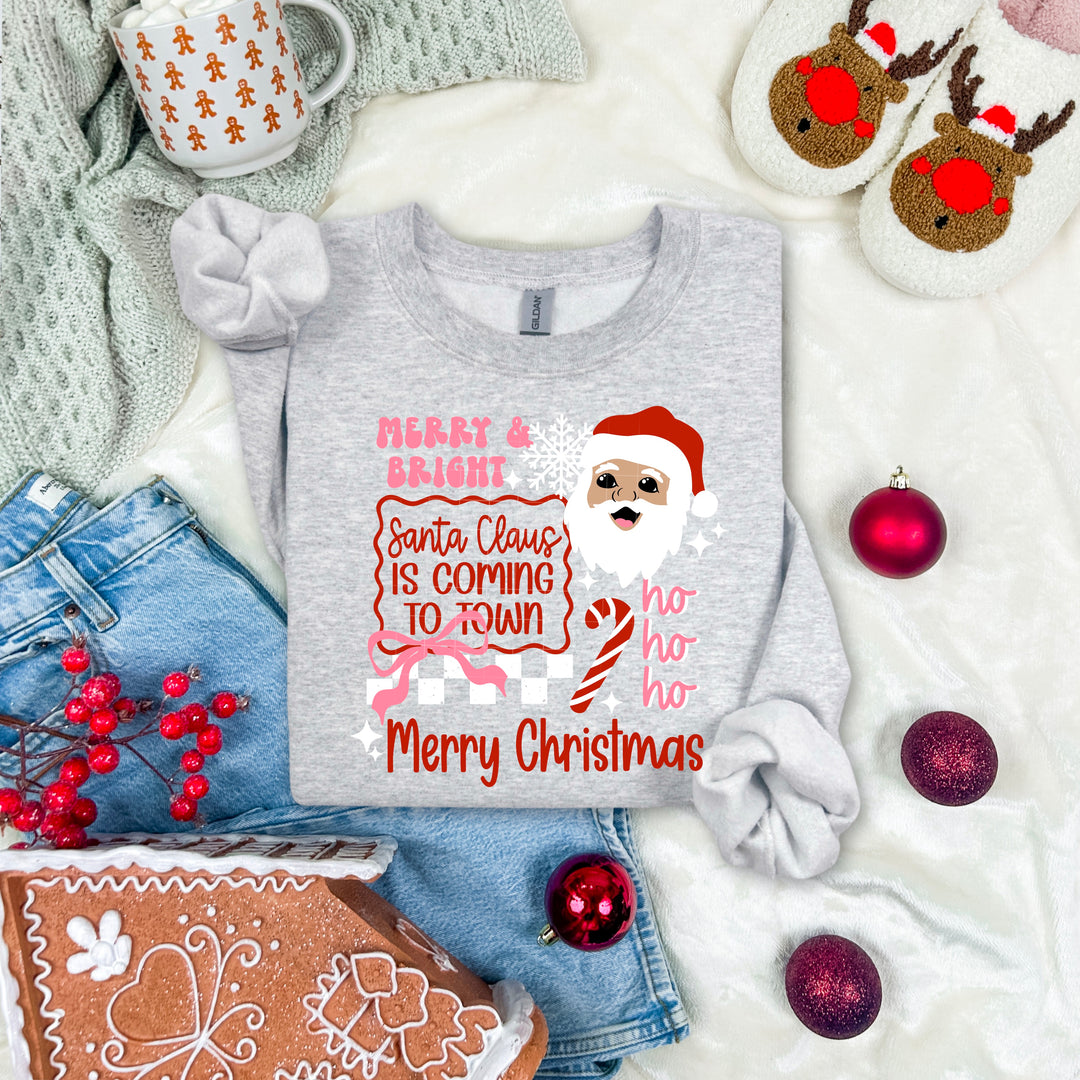 Merry and Bright Santa Claus Is Coming to Town Merry Christmas DTF transfer design – image 1