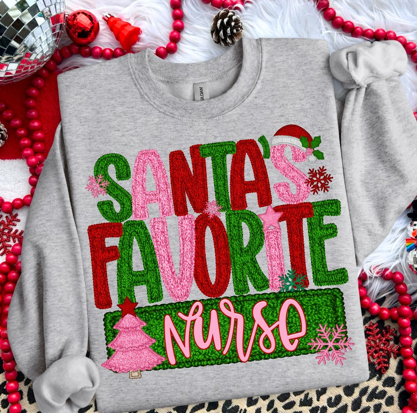 Santa's Favorite Nurse Faux Yarn DTF transfer design – image 1