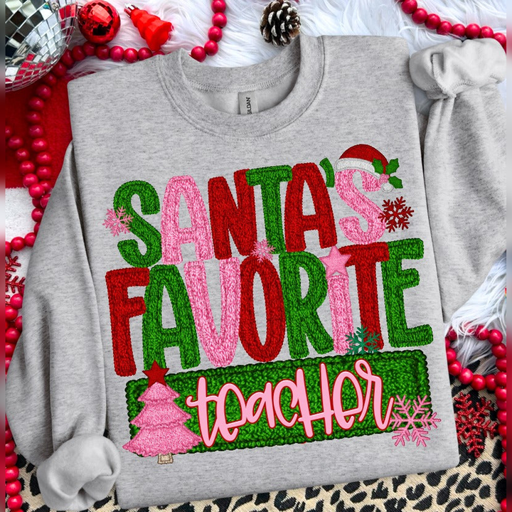 Santa's Favorite Teacher Faux Yarn – DTF Transfer